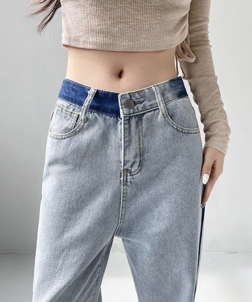 Miniministore(ミニミニストア)の「配色ストレートデニムパンツ ハイウエスト(デニムパンツ・レディース・サックスブルー・L/XL/M/S)」の21枚目の写真