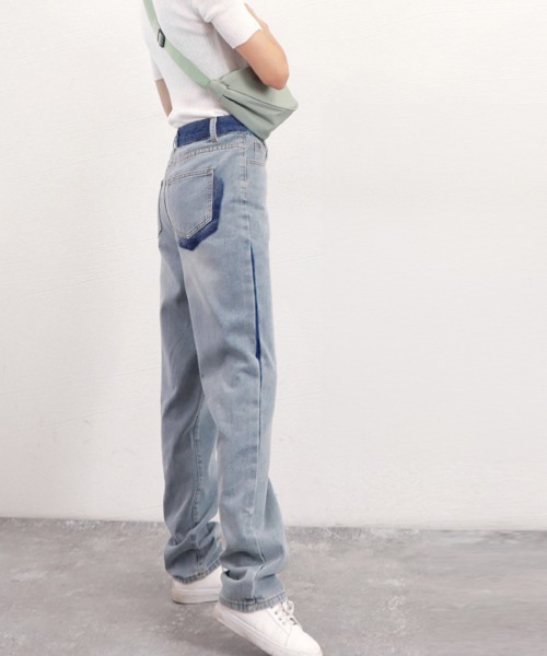 Miniministore(ミニミニストア)の「配色ストレートデニムパンツ ハイウエスト(デニムパンツ・レディース・サックスブルー・L/XL/M/S)」の14枚目の写真