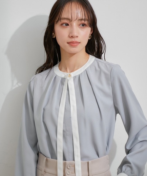 VIS（ビス）の「【洗える】【2WAY】リボン取り外しフロントタックブラウス（シャツ/ブラウス・レディース・ブラック系その他/サックスブルー/ホワイト/ホワイト系その他/ピンク系その他2・FREE）」の18枚目の写真