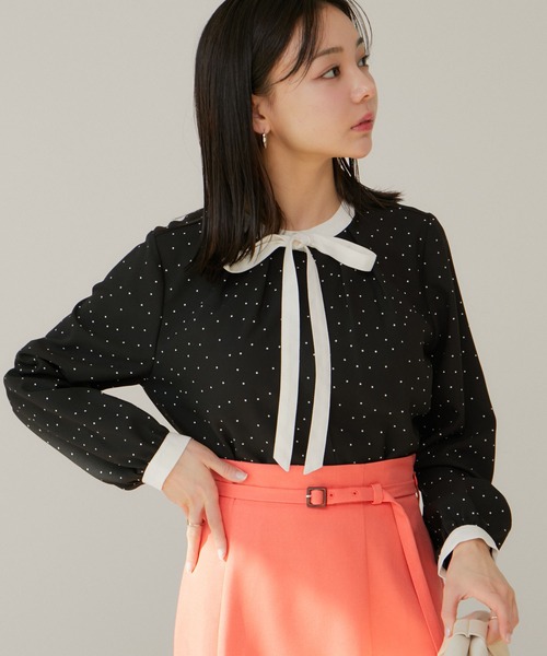 VIS（ビス）の「【洗える】【2WAY】リボン取り外しフロントタックブラウス（シャツ/ブラウス・レディース・ブラック系その他/サックスブルー/ホワイト/ホワイト系その他/ピンク系その他2・FREE）」の12枚目の写真