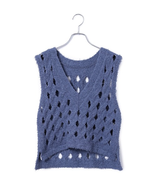 ADAM ET ROPE'（アダムエロペ）の「【WEB限定】スラッシュケーブルニットジレ（ベスト・レディース・ブルー系その他4/ブラック/オフホワイト・FREE）」の4枚目の写真