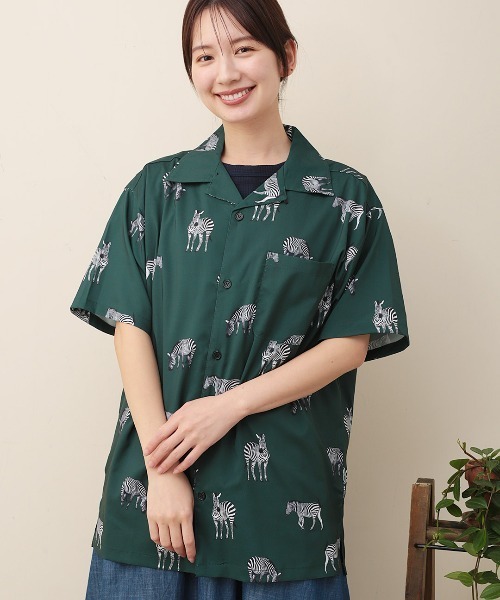 チチカカ（チチカカ）の「レーヨンタッチ総柄半袖シャツ【ユニセックス】（シャツ/ブラウス・メンズ・グレー/グリーン・MEDIUM/LARGE）」の2枚目の写真
