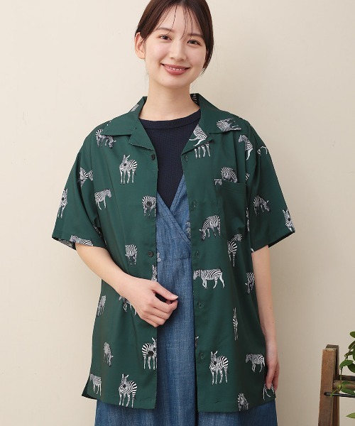 チチカカ（チチカカ）の「レーヨンタッチ総柄半袖シャツ【ユニセックス】（シャツ/ブラウス・メンズ・グレー/グリーン・MEDIUM/LARGE）」の9枚目の写真