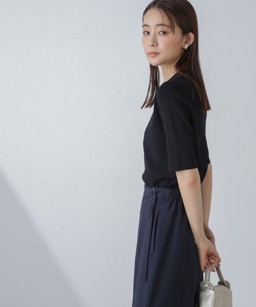 NANO universe（ナノユニバース）の「【追加生産】洗濯機可UVカット接触冷感半袖ニット（ニット/セーター・レディース・ホワイト/ライム/ブラック・FREE）」の5枚目の写真