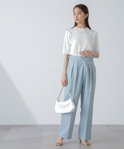 NANO universe（ナノユニバース）の「【追加生産】洗濯機可UVカット接触冷感半袖ニット（ニット/セーター・レディース・ホワイト/ライム/ブラック・FREE）」の20枚目の写真