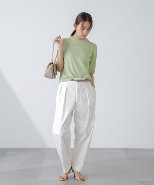 NANO universe（ナノユニバース）の「【追加生産】洗濯機可UVカット接触冷感半袖ニット（ニット/セーター・レディース・ホワイト/ライム/ブラック・FREE）」の15枚目の写真