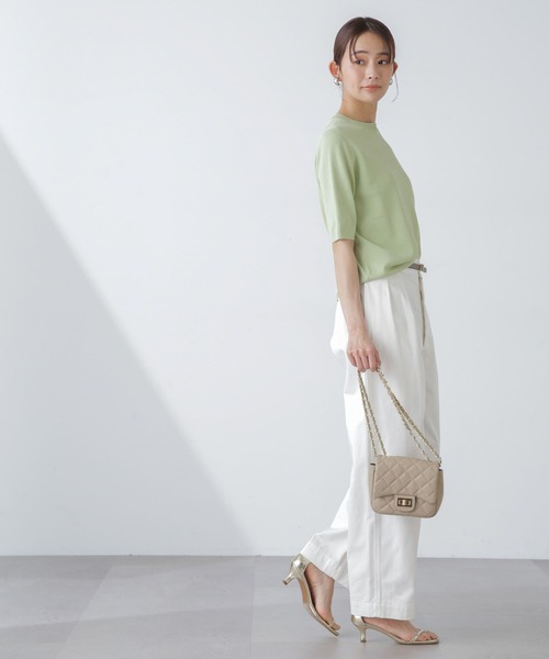 NANO universe（ナノユニバース）の「【追加生産】洗濯機可UVカット接触冷感半袖ニット（ニット/セーター・レディース・ホワイト/ライム/ブラック・FREE）」の16枚目の写真