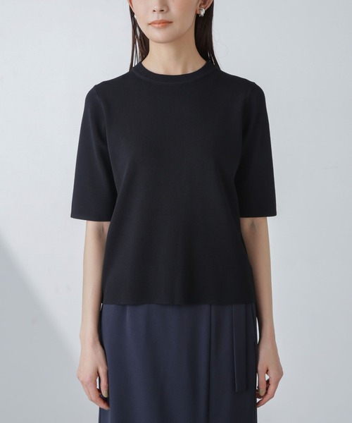 NANO universe（ナノユニバース）の「【追加生産】洗濯機可UVカット接触冷感半袖ニット（ニット/セーター・レディース・ホワイト/ライム/ブラック・FREE）」の18枚目の写真