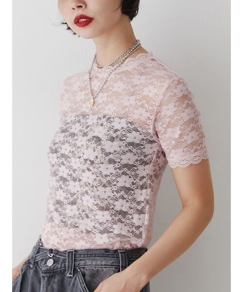 jouetie(ジュエティ)の「レースフィットTシャツ(Tシャツ/カットソー・レディース・ブラック/オフホワイト/ピンク/ブルー・MEDIUM/LARGE)」の1枚目の写真