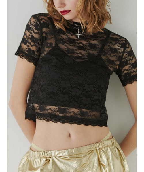 jouetie(ジュエティ)の「レースフィットTシャツ(Tシャツ/カットソー・レディース・ブラック/オフホワイト/ピンク/ブルー・MEDIUM/LARGE)」の3枚目の写真