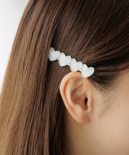 flower(フラワー)の「ジェリーハートクリップ(バレッタ/ヘアクリップ・レディース・ホワイト/シルバー/グレイッシュブルー・A/B)」の1枚目の写真