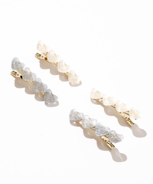 flower(フラワー)の「ジェリーハートクリップ(バレッタ/ヘアクリップ・レディース・ホワイト/シルバー/グレイッシュブルー・A/B)」の5枚目の写真