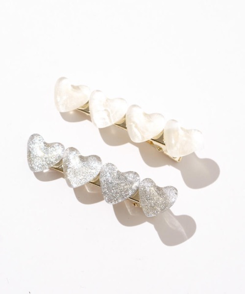 flower(フラワー)の「ジェリーハートクリップ(バレッタ/ヘアクリップ・レディース・ホワイト/シルバー/グレイッシュブルー・A/B)」の6枚目の写真