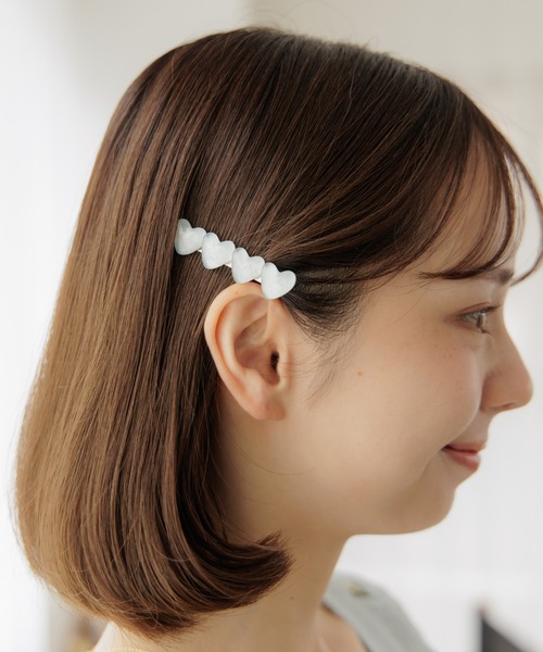 flower(フラワー)の「ジェリーハートクリップ(バレッタ/ヘアクリップ・レディース・ホワイト/シルバー/グレイッシュブルー・A/B)」の19枚目の写真