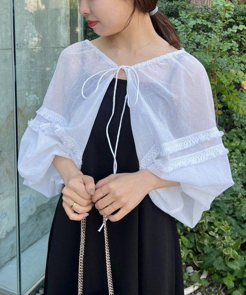 CIAOPANIC TYPY（チャオパニックティピー）の「【india】ネットレースシャーリング袖ボリュームボレロ（シャツ/ブラウス・レディース・ホワイト/ブラック・ONE SIZE）」の2枚目の写真