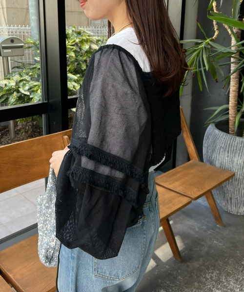 CIAOPANIC TYPY（チャオパニックティピー）の「【india】ネットレースシャーリング袖ボリュームボレロ（シャツ/ブラウス・レディース・ホワイト/ブラック・ONE SIZE）」の15枚目の写真