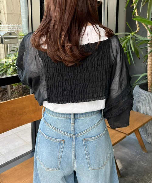 CIAOPANIC TYPY（チャオパニックティピー）の「【india】ネットレースシャーリング袖ボリュームボレロ（シャツ/ブラウス・レディース・ホワイト/ブラック・ONE SIZE）」の16枚目の写真