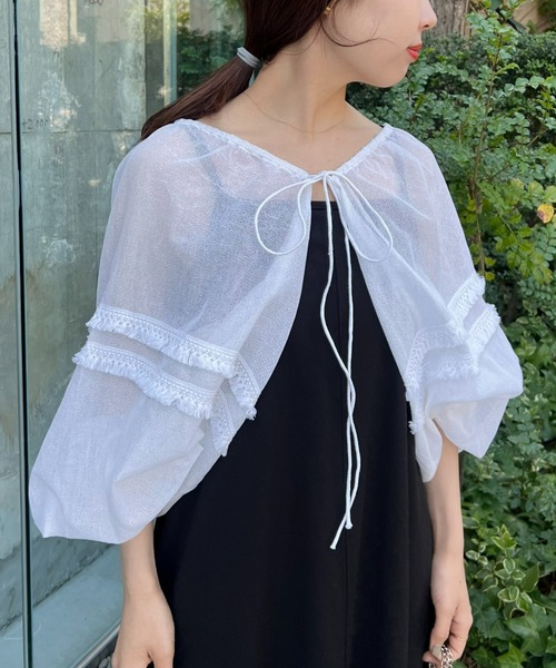 CIAOPANIC TYPY（チャオパニックティピー）の「【india】ネットレースシャーリング袖ボリュームボレロ（シャツ/ブラウス・レディース・ホワイト/ブラック・ONE SIZE）」の5枚目の写真