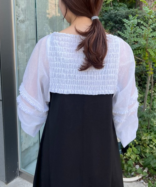 CIAOPANIC TYPY（チャオパニックティピー）の「【india】ネットレースシャーリング袖ボリュームボレロ（シャツ/ブラウス・レディース・ホワイト/ブラック・ONE SIZE）」の7枚目の写真
