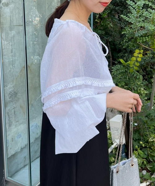 CIAOPANIC TYPY（チャオパニックティピー）の「【india】ネットレースシャーリング袖ボリュームボレロ（シャツ/ブラウス・レディース・ホワイト/ブラック・ONE SIZE）」の8枚目の写真