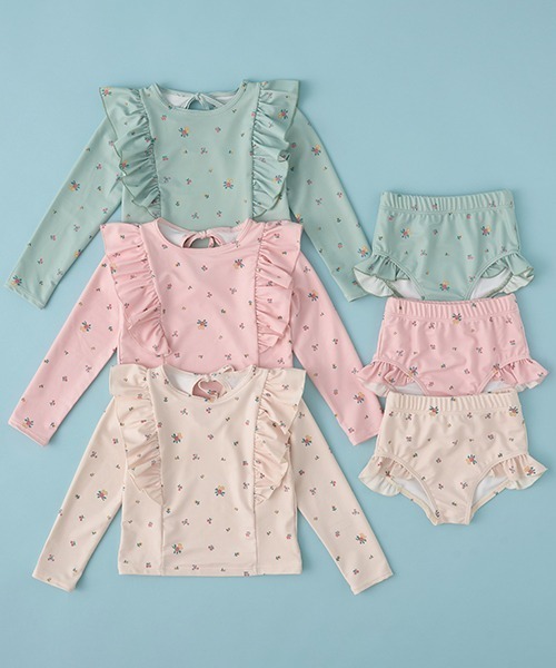 セール】【SWIM】花柄フリルラッシュガード&パンツセット（水着