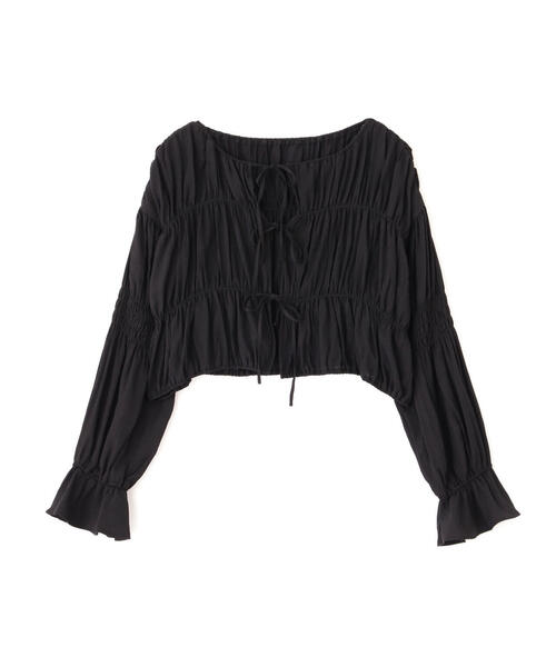 FREE'S MART(フリーズマート)の「◇シアーギャザー前開き短丈ブラウス(カーディガン/ボレロ・レディース・オレンジ/ライトグリーン/ホワイト/イエロー/ブラック・FREE)」の6枚目の写真