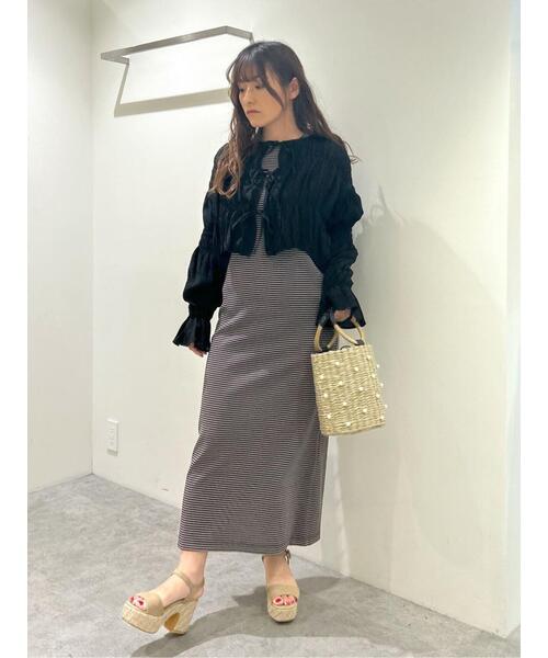 FREE'S MART(フリーズマート)の「◇シアーギャザー前開き短丈ブラウス(カーディガン/ボレロ・レディース・オレンジ/ライトグリーン/ホワイト/イエロー/ブラック・FREE)」の11枚目の写真