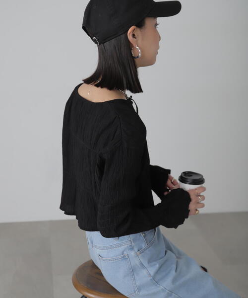 FREE'S MART(フリーズマート)の「◇シアーギャザー前開き短丈ブラウス(カーディガン/ボレロ・レディース・オレンジ/ライトグリーン/ホワイト/イエロー/ブラック・FREE)」の15枚目の写真