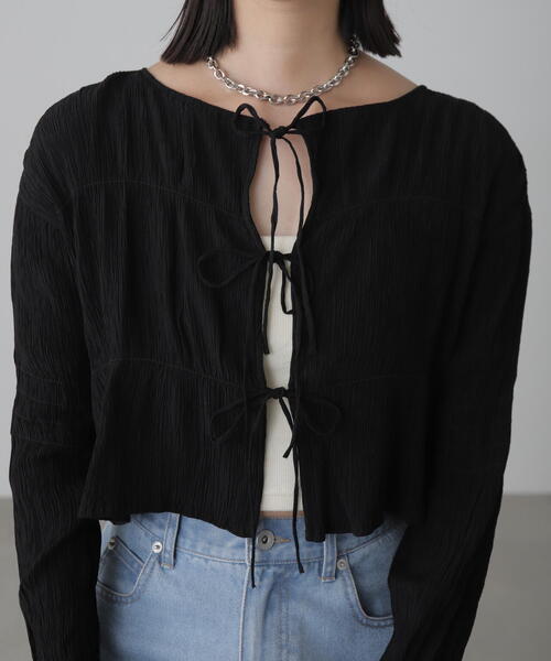 FREE'S MART(フリーズマート)の「◇シアーギャザー前開き短丈ブラウス(カーディガン/ボレロ・レディース・オレンジ/ライトグリーン/ホワイト/イエロー/ブラック・FREE)」の17枚目の写真