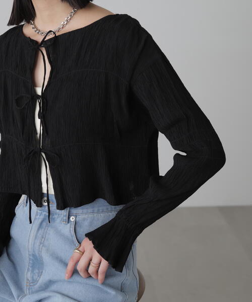 FREE'S MART(フリーズマート)の「◇シアーギャザー前開き短丈ブラウス(カーディガン/ボレロ・レディース・オレンジ/ライトグリーン/ホワイト/イエロー/ブラック・FREE)」の18枚目の写真