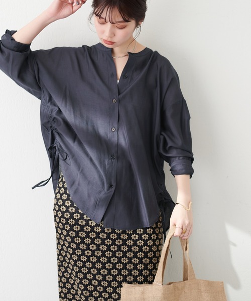 ブラウス シャツ バンドカラーサイドドロストシャツ レディース CRAFT STANDARD BOUTIQUE ブラウス シャツ バンドカラーサイド