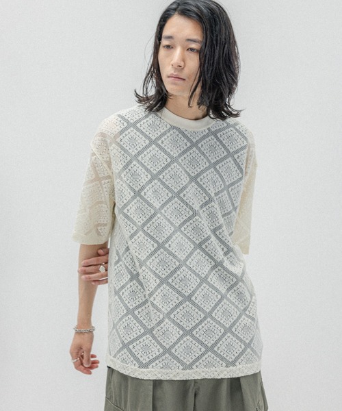 RAGEBLUE(レイジブルー)の「メッシュジャガード/プルオーバークルーネックTシャツ(Tシャツ/カットソー・メンズ・ブラック/ホワイト/ブラウン・MEDIUM/LARGE)」の2枚目の写真