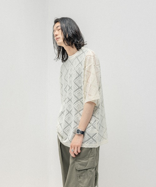 RAGEBLUE(レイジブルー)の「メッシュジャガード/プルオーバークルーネックTシャツ(Tシャツ/カットソー・メンズ・ブラック/ホワイト/ブラウン・MEDIUM/LARGE)」の10枚目の写真