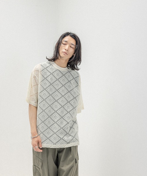 RAGEBLUE(レイジブルー)の「メッシュジャガード/プルオーバークルーネックTシャツ(Tシャツ/カットソー・メンズ・ブラック/ホワイト/ブラウン・MEDIUM/LARGE)」の12枚目の写真