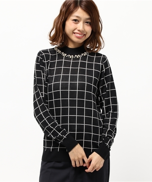 earth music&ecology（アースミュージックアンドエコロジー）の「【ハイハイハイネック】ビジューウィンドペンハイネックニット（ニット/セーター・レディース・アイボリー/ブラック・SMALL/LARGE/MEDIUM）」の12枚目の写真