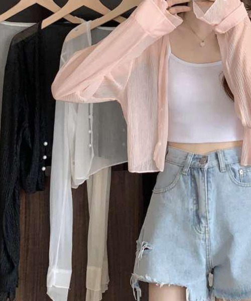 gossip!ロサンゼルス(ゴシップロサンゼルス)の「YUGA ショールカーディガン(カーディガン/ボレロ・レディース・ピンク/ブラック/ホワイト・FREE)」の4枚目の写真