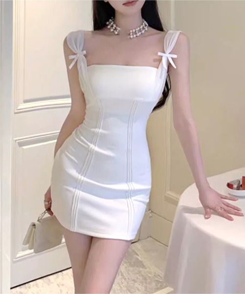 Chick(チック)の「Ribbon Mini Camisole Dress / リボンミニキャミワンピース(ワンピース・レディース・ホワイト/ブラック・FREE)」の4枚目の写真