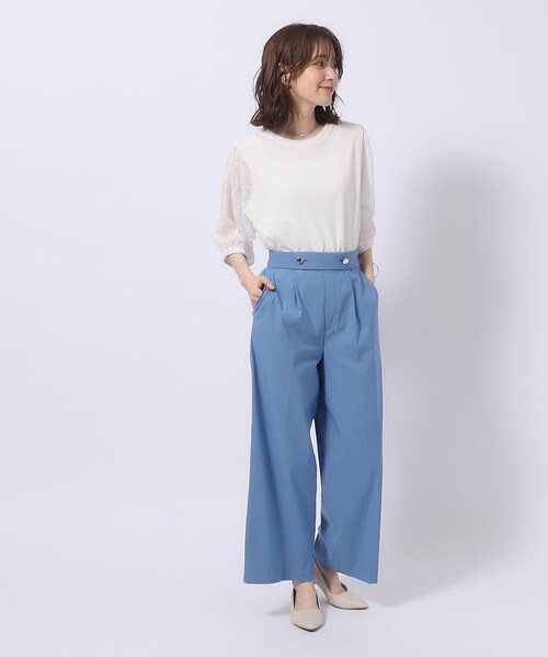 SHOO・LA・RUE(シューラルー)の「◆【洗える/二の腕カバー】上品な透け感 シアーパフ5分袖トップス(Tシャツ/カットソー・レディース・ベビーピンク/ブラック/グリーン系/ホワイト・04/03/02)」の7枚目の写真