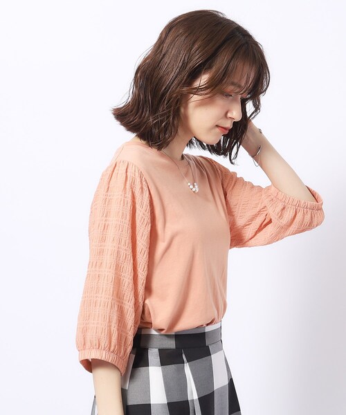 SHOO・LA・RUE(シューラルー)の「◆【洗える/二の腕カバー】上品な透け感 シアーパフ5分袖トップス(Tシャツ/カットソー・レディース・ベビーピンク/ブラック/グリーン系/ホワイト・04/03/02)」の10枚目の写真