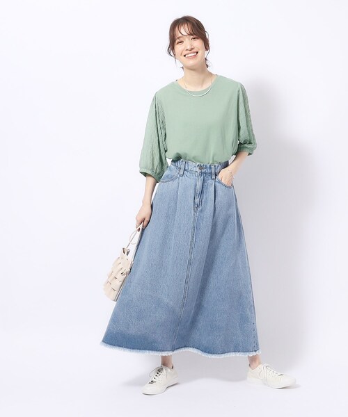 SHOO・LA・RUE(シューラルー)の「◆【洗える/二の腕カバー】上品な透け感 シアーパフ5分袖トップス(Tシャツ/カットソー・レディース・ベビーピンク/ブラック/グリーン系/ホワイト・04/03/02)」の15枚目の写真