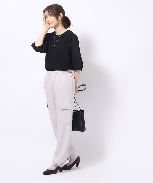 SHOO・LA・RUE(シューラルー)の「◆【洗える/二の腕カバー】上品な透け感 シアーパフ5分袖トップス(Tシャツ/カットソー・レディース・ベビーピンク/ブラック/グリーン系/ホワイト・04/03/02)」の19枚目の写真