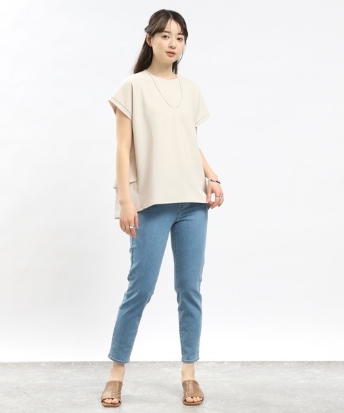 GLOBAL WORK Smile Seed Store（グローバルワーク スマイルシードストア）の「フクレジャガードバックフリルPOフレンチスリーブ/108551（Tシャツ/カットソー・レディース・モカ/ブルー系その他6/ブラック/アイボリー・SMALL/MEDIUM/X-LARGE/LARGE）」の22枚目の写真