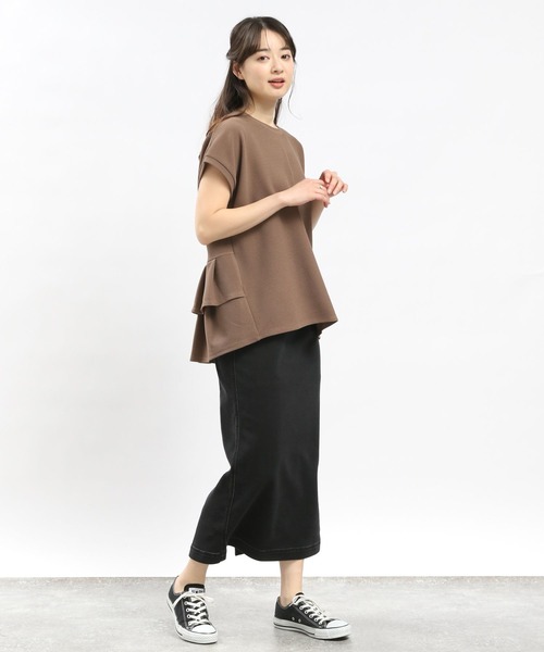 GLOBAL WORK Smile Seed Store（グローバルワーク スマイルシードストア）の「フクレジャガードバックフリルPOフレンチスリーブ/108551（Tシャツ/カットソー・レディース・モカ/ブルー系その他6/ブラック/アイボリー・SMALL/MEDIUM/X-LARGE/LARGE）」の5枚目の写真