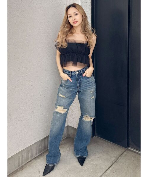 GYDA（ジェイダ）の「チュールドッキングニットビスチェ（キャミソール・レディース・ブラック/グレー・FREE）」の4枚目の写真