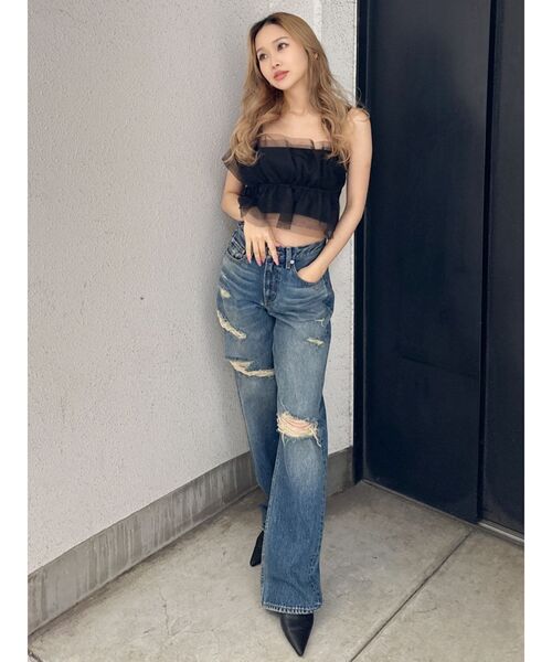 GYDA（ジェイダ）の「チュールドッキングニットビスチェ（キャミソール・レディース・ブラック/グレー・FREE）」の5枚目の写真