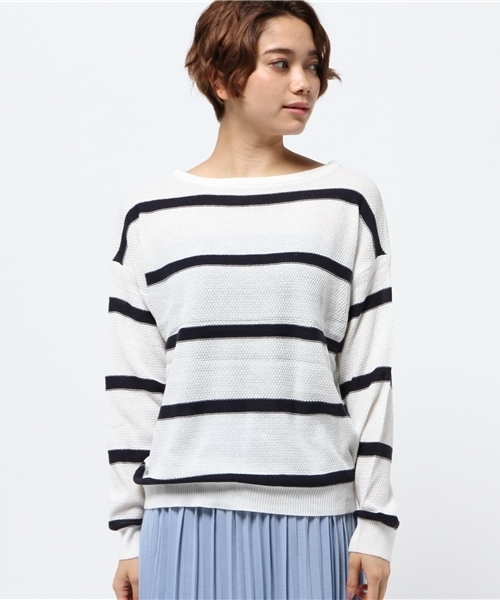 SEVENDAYS=SUNDAY（セブンデイズサンデイ）の「アクリルコットン　カノコボーダー長袖プルオーバー（ニット/セーター・レディース・カーキ/ネイビー/オフホワイト・FREE）」の4枚目の写真