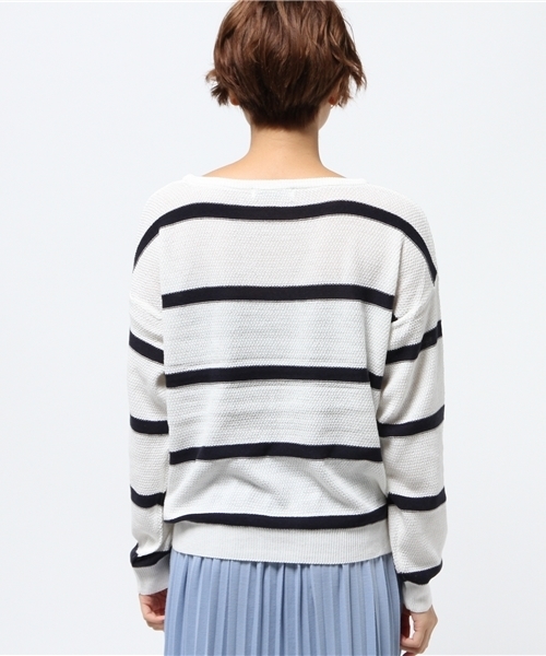 SEVENDAYS=SUNDAY（セブンデイズサンデイ）の「アクリルコットン　カノコボーダー長袖プルオーバー（ニット/セーター・レディース・カーキ/ネイビー/オフホワイト・FREE）」の6枚目の写真