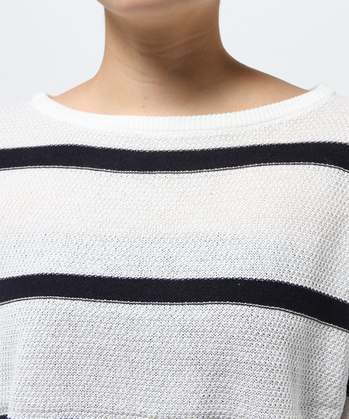 SEVENDAYS=SUNDAY（セブンデイズサンデイ）の「アクリルコットン　カノコボーダー長袖プルオーバー（ニット/セーター・レディース・カーキ/ネイビー/オフホワイト・FREE）」の7枚目の写真
