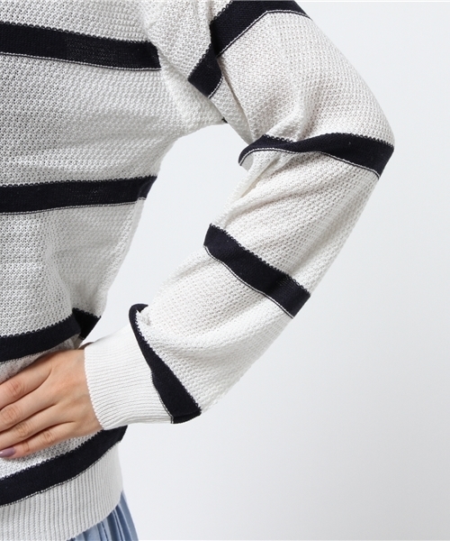 SEVENDAYS=SUNDAY（セブンデイズサンデイ）の「アクリルコットン　カノコボーダー長袖プルオーバー（ニット/セーター・レディース・カーキ/ネイビー/オフホワイト・FREE）」の8枚目の写真