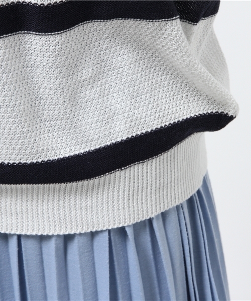 SEVENDAYS=SUNDAY（セブンデイズサンデイ）の「アクリルコットン　カノコボーダー長袖プルオーバー（ニット/セーター・レディース・カーキ/ネイビー/オフホワイト・FREE）」の9枚目の写真